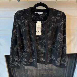 Zara Black Sequin Embellished Sweater